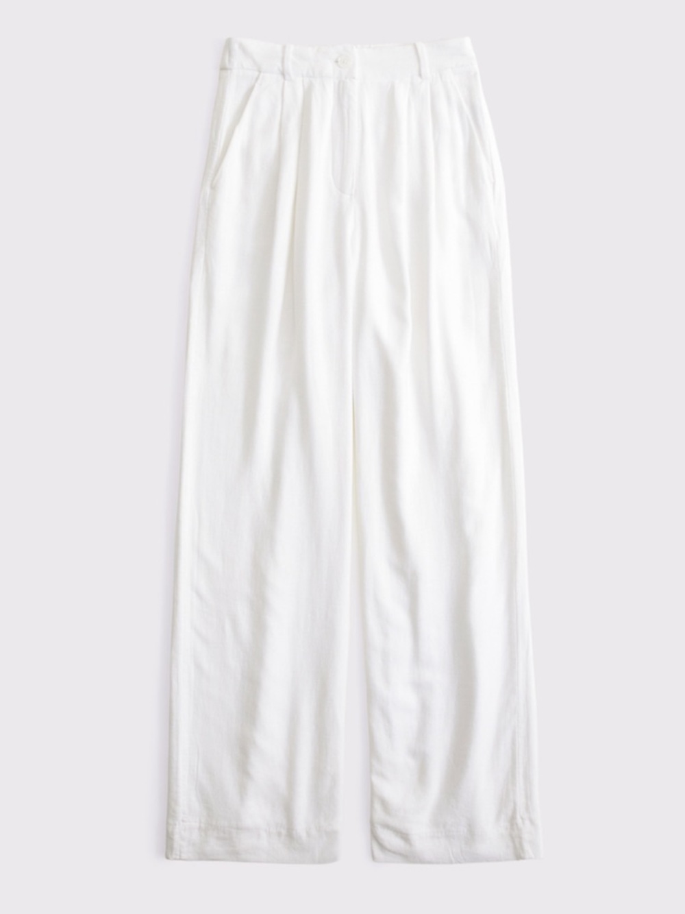 Abercrombie & Fitch Curve Love Classic White Cotton-Linen Blend Tailored Pants